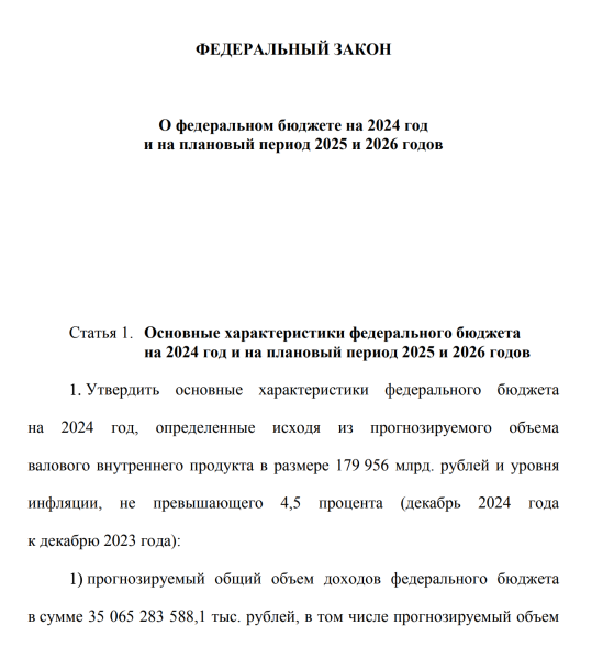 Совет Федерации принял закон о федеральном бюджете на 2024-2026 годы